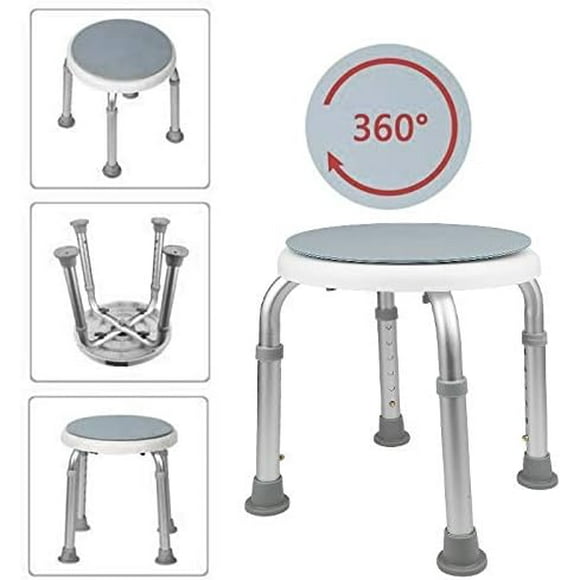 360° Swivel Shower Stool Adjustable Height, Ergonomic Shower Seat Non-Slip Feet Max. Load 136 Kg, Bath Stool, Shower Chair, Swivel Bath Seat Lumten