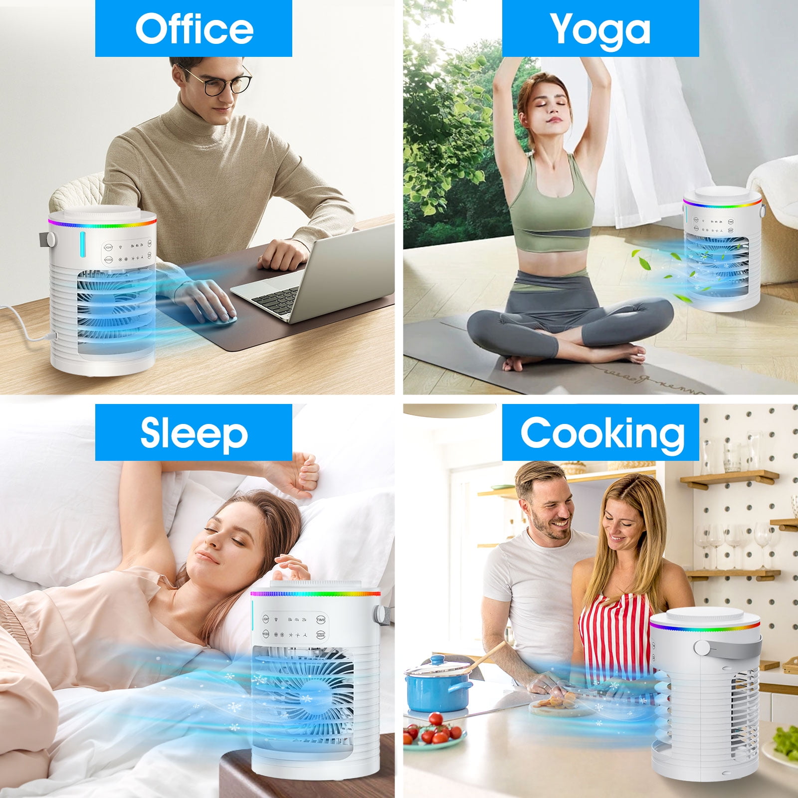 Portable Air Conditioners & Cooler - 3-Sec Fast Cooling, 600mL Tank with Ice Compartment, 3 Fan Speeds + 2 Mist Modes, 48dB Ultra-Quiet, Adjustable Airflow - for Bedroom, Office & Travel