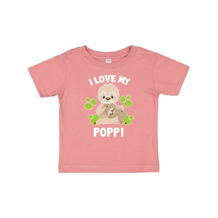 

Inktastic Cute Sloth I Love My Poppi with Green Leaves Boys or Girls Baby T-Shirt
