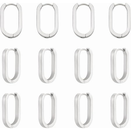 12Pcs Stainless Steel Huggie Hoop Earrings Oval Endless Hoop Earrings 21mm Huggie Earrings Sleeper Earrings Piercing Earrings Small Hoop Earrings Set