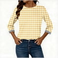 thumbnail image 4 of Lenpel Women's Tops 3/4 Length Sleeve Plus Size Crew Neck Plaid T Shirts Loose Tunic Blouses Soft Casual Tees(Yellow,X-Large), 4 of 6