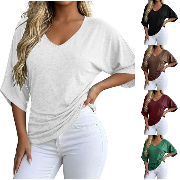 VBVC Women's V-Neck Batwing Dolman Sleeve Tops , Ladies' Slim Stretchy Blouses , Basic Breathable Summer Shirts For Women,Black,S-3XL