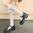 thumbnail image 2 of Yokua Japanese Women Lolita Full Lace Knee High Socks Sweet Girls Satin Ruffled Trim Patchwork Sheer Mesh Long Tube Stockings, 2 of 20