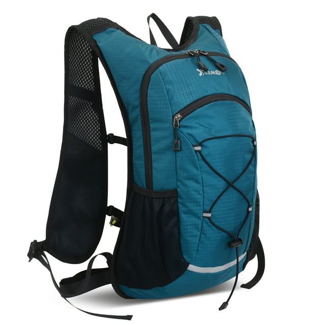 Sac à Dos d'Hydratation Extérieur Bleu Lac avec Réservoir d'Eau 2 L - Sac de Jour de Randonnée Léger, Polyester Hydrofuge, Fermeture Éclair Antivol, Multiples Compartiments pour le Camping, le Vélo, la Course,