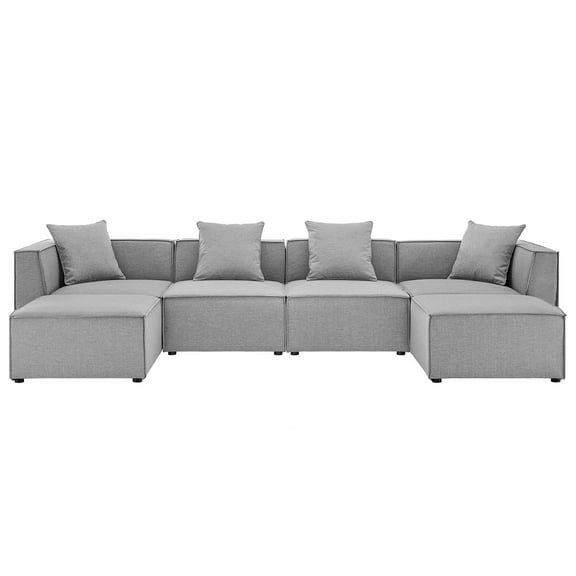 Lounge Sectional Sofa Set, Fabric, Grey Gray, Modern Contemporary Urban Design, Outdoor Patio Balcony Cafe Bistro Garden Furniture Hotel Hospitality