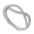 thumbnail image 1 of White Cubic Zirconia Rope Infinity Criss Cross Ring .925 Sterling Silver Band Jewelry Female Size 6, 1 of 4