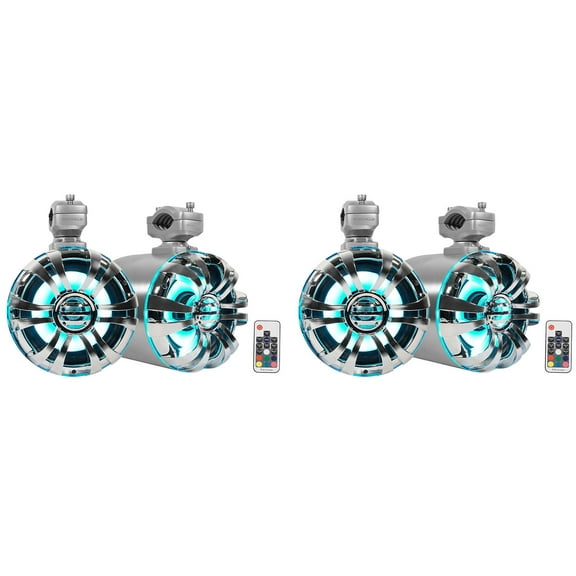 4) Rockville WB65KLED 6.5" 600w LED Marine Metal Wakeboard Swivel Tower Speakers