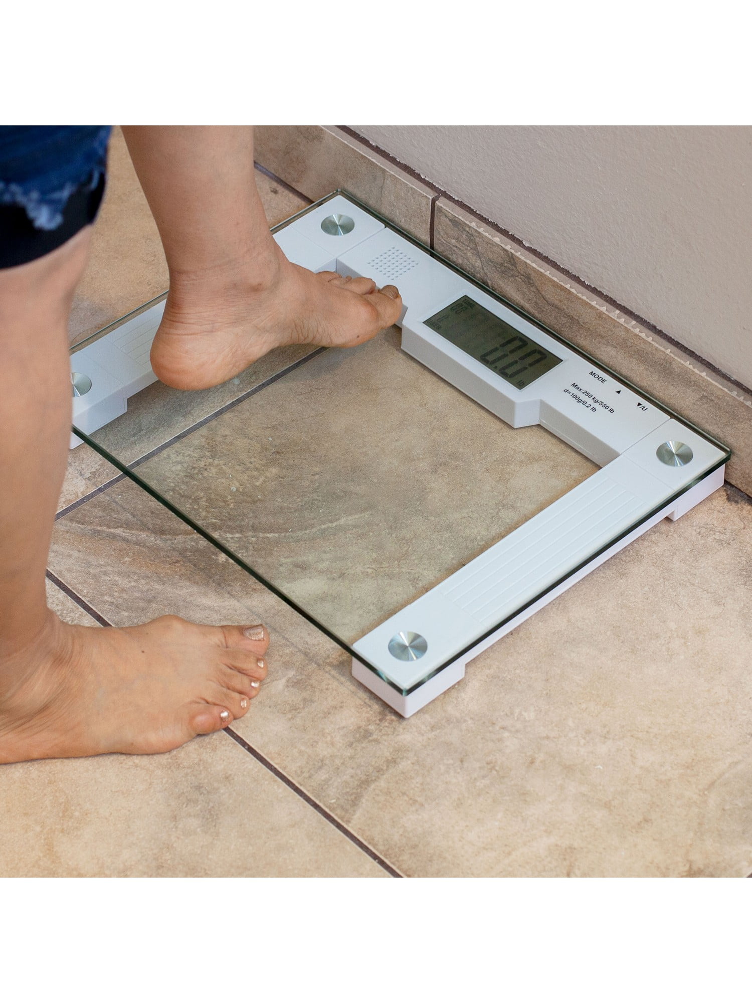 Extra Wide Glass Talking Digital Scale | The Bathroom Scale That Talks | Accurate Visual & Voice Display Digital Scale for Body Weight | 395 Pounds