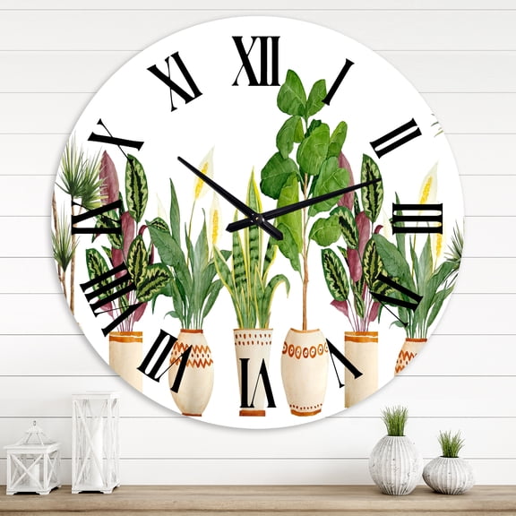 Designart 'Trio Of Houseplants Sanseviera Snake Plant' Farmhouse Wall Clock