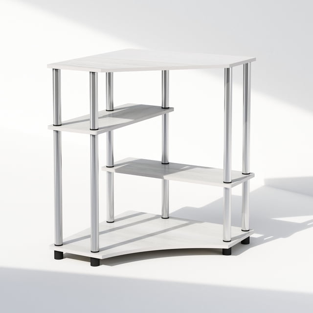 Furinno Turn-N-Tube Multipurpose Corner Shelf, Display Rack, Bookshelf, White Oak, Stainless Steel Tubes
