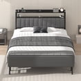 thumbnail image 3 of Queen Size Bed Frame with Headboard,Upholstered Platform Bed with Ottoman Storage,Starry Sky Lights & Charging Station,No Box Spring Needed,Grey, 3 of 14