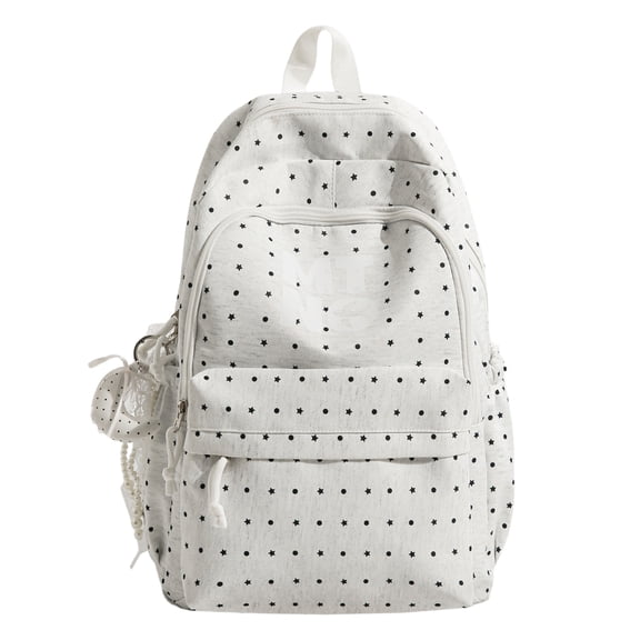Polka Dots School Backpack, Multi-layer Backpack with Pendant, Spacious Bag for Shopping Work College, Black
