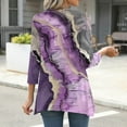 thumbnail image 4 of CYMMPU Tunic Tops 3/4 Sleeve Summer Trendy Shirts Blouses for Women Dressy Casual Round Neck Spring Tops Floral Pattern Loose Fit Flare Hem Hide Belly Tops to Wear with Leggings T-Shirts Purple L, 4 of 6