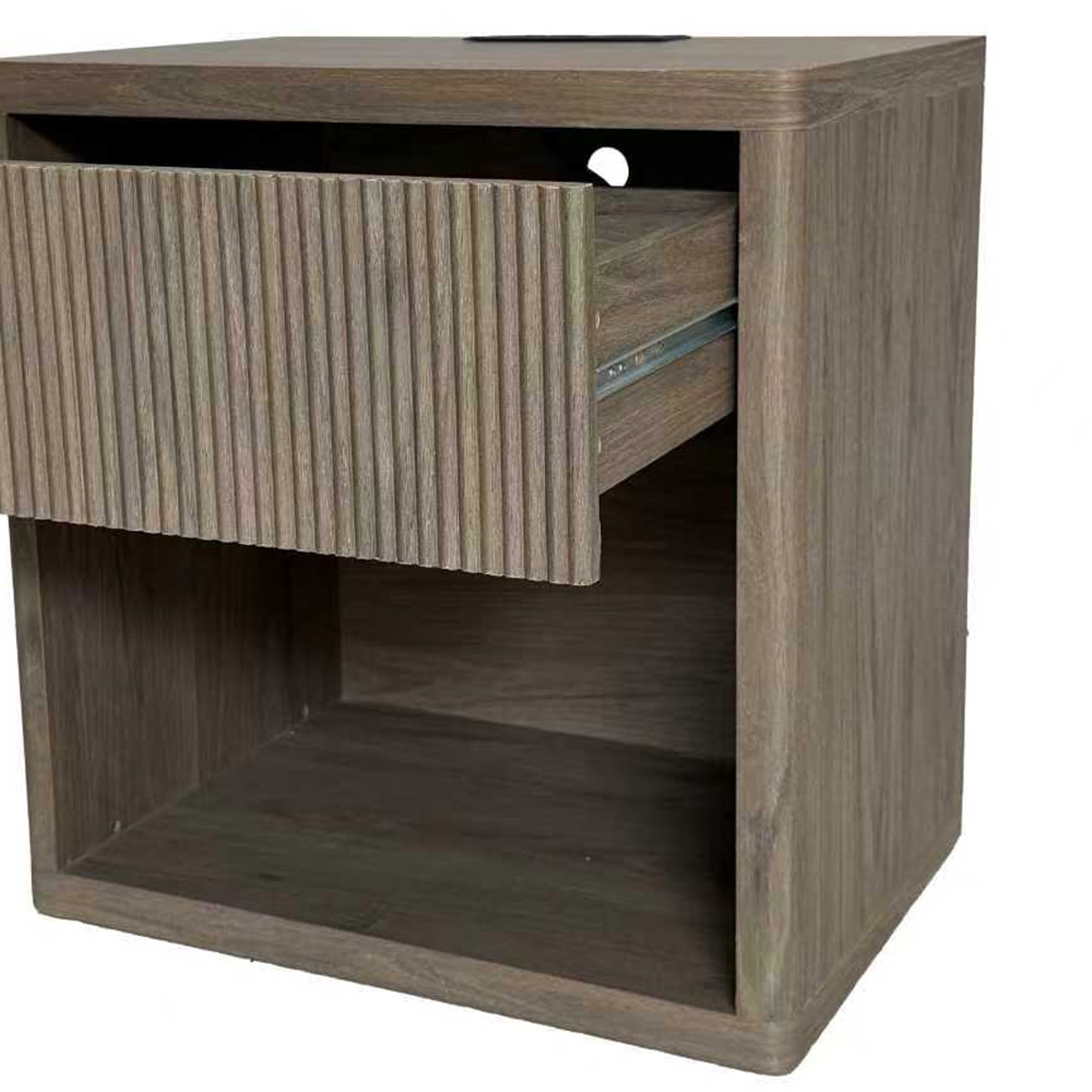HOQBN Nightstand with 1 Drawer Storage Fluted Bed Side Table End Table Large Modern Wide Bedside Stand for Bedroom Living Room,Greige