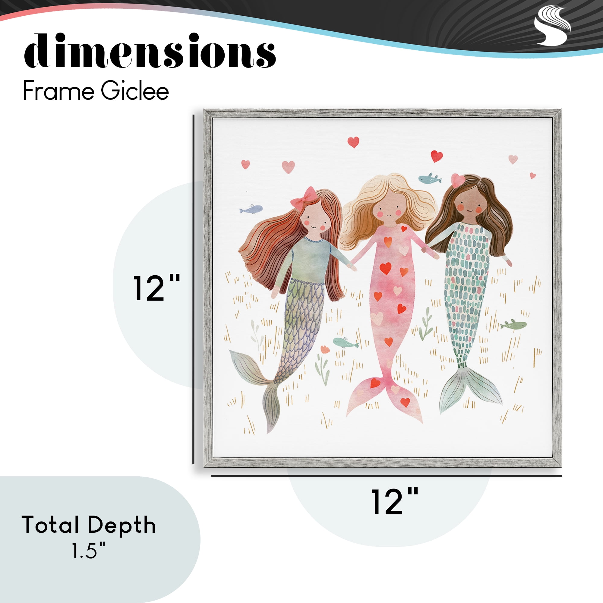Trio of Mermaids Friendship Gray Framed Giclee Art, design by Leah Straatsma