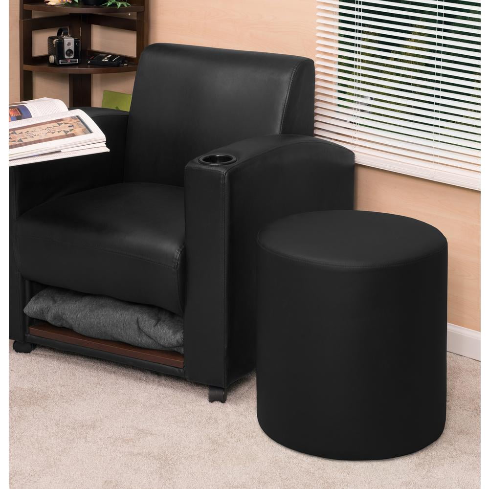 Regency Logan Upholstered Soft Round Shape Ottoman - Black