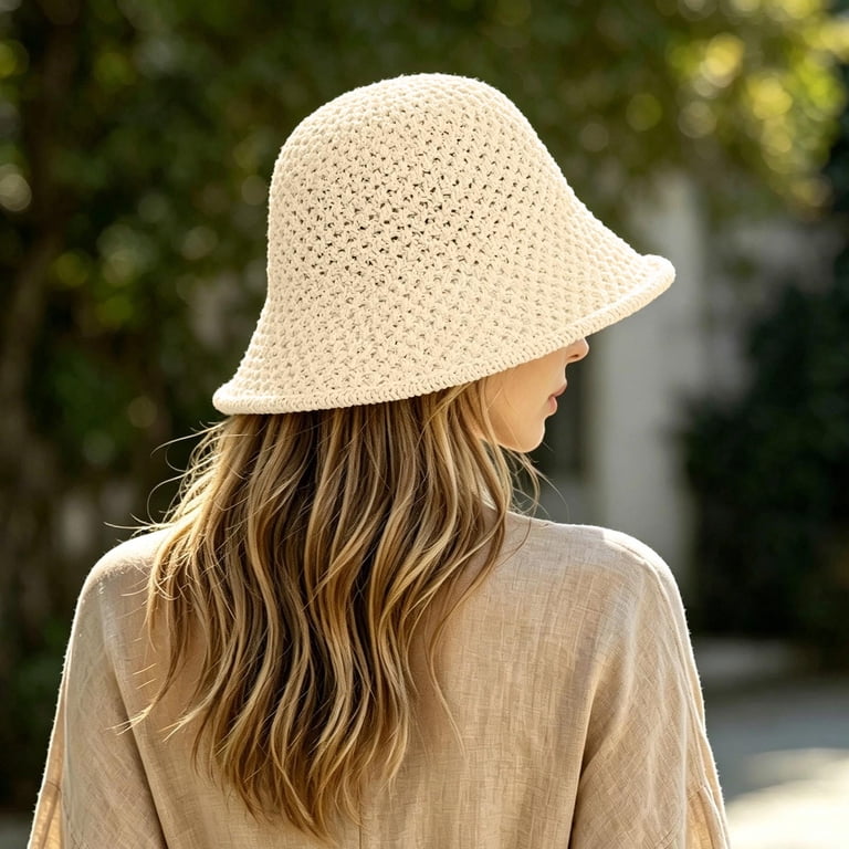 Womens Sun Hat Handmade Straw Bucket UV Protection Wide Brim  display picture 3