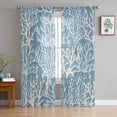 thumbnail image 3 of Blue Coral Coastal Semi Sheer Curtains 108 Inch Length 2 Panels Set, Ocean Nautical Seaside Beach Sheer Kitchen Curtain Privacy Voile Window Curtain for Living Room Bedroom Rod Pocket Drapes, 3 of 7