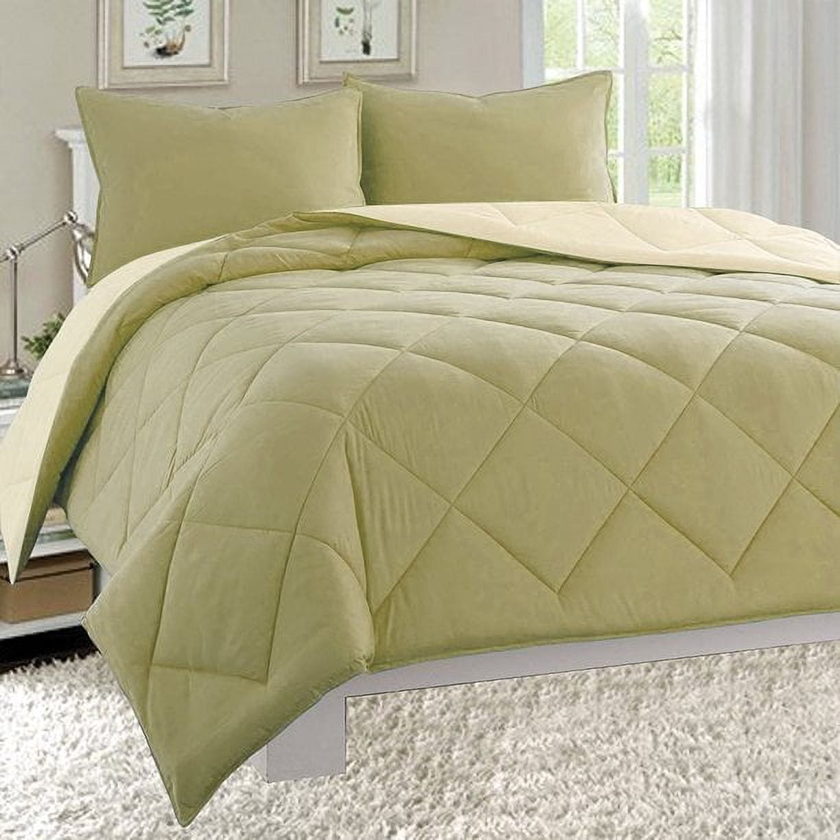 Goose Down Alternative 3pc Comforter Set-King/Cal King, Sage/Cream