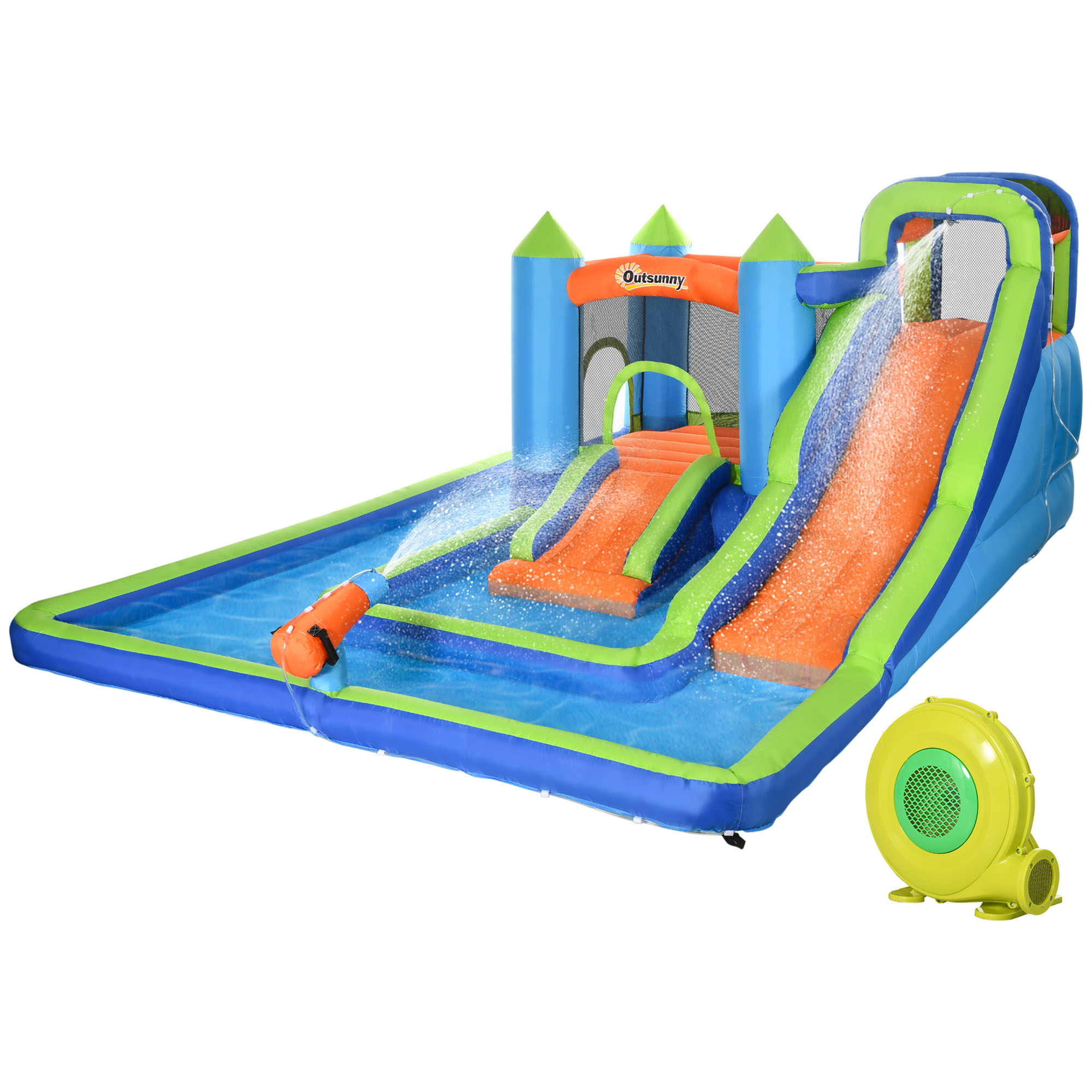 Outsunny in Kids Bounce House with Double Slides Pool Trampoline  Climbing Wall Water Cannon, Inflatable Bouncy Castle Outdoor with Blower  Carrying Bag, for 3-8 Years Old Walmart Canada