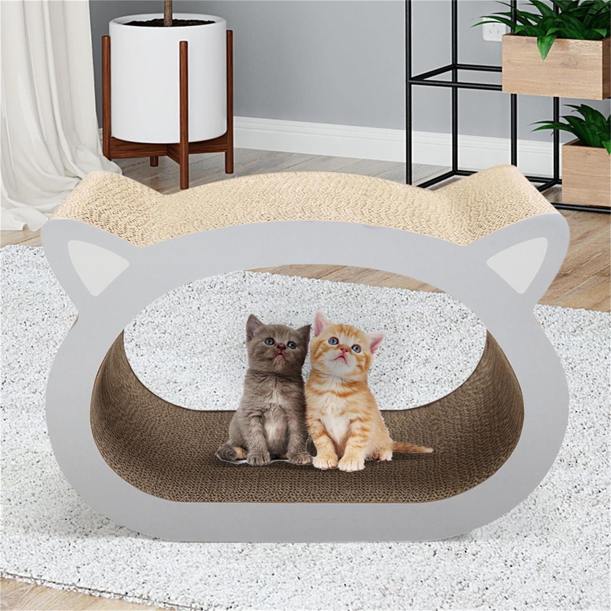 resenkos 18" Cat Scratcher Lounge, Cat Scratching Pads Cardboard for Indoor Cats, Scratch Pad with Catnip, Cat House Bed Couch, Beige