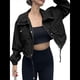 thumbnail image 3 of Chaqueta Corta para Mujer, Anorak Utilitario Extragrande con Cremallera y Bolsillos Negro XL, 3 of 8