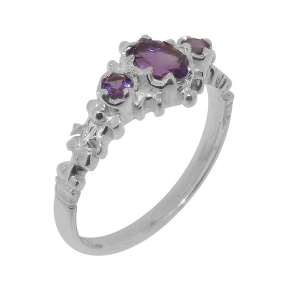 LBG British Made 9k White Gold Natural Amethyst Womens Anniversary Ring - 33 size options - Size 10