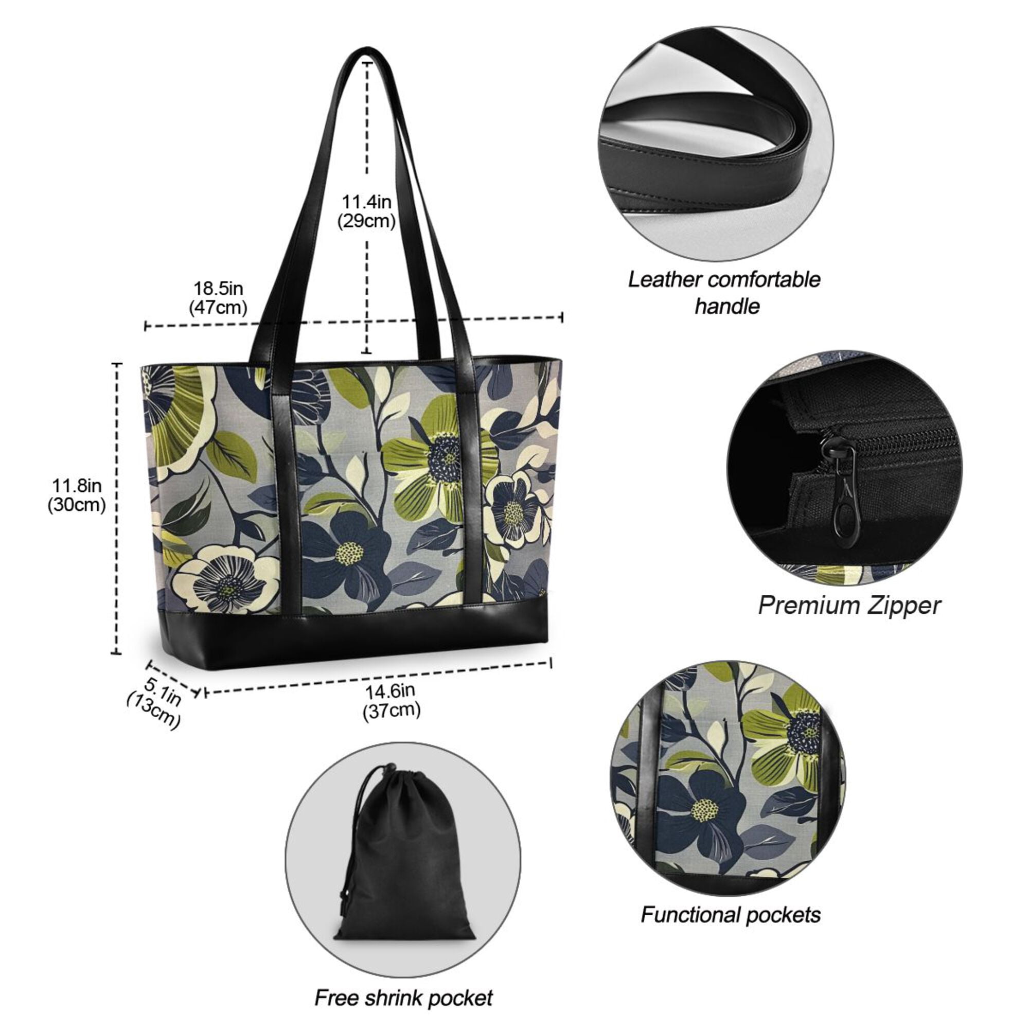 FORMRS Canvas Laptop Tote Bag for Women with 15.6" Computer Compartments Shoulder Handbag, Green Floral
