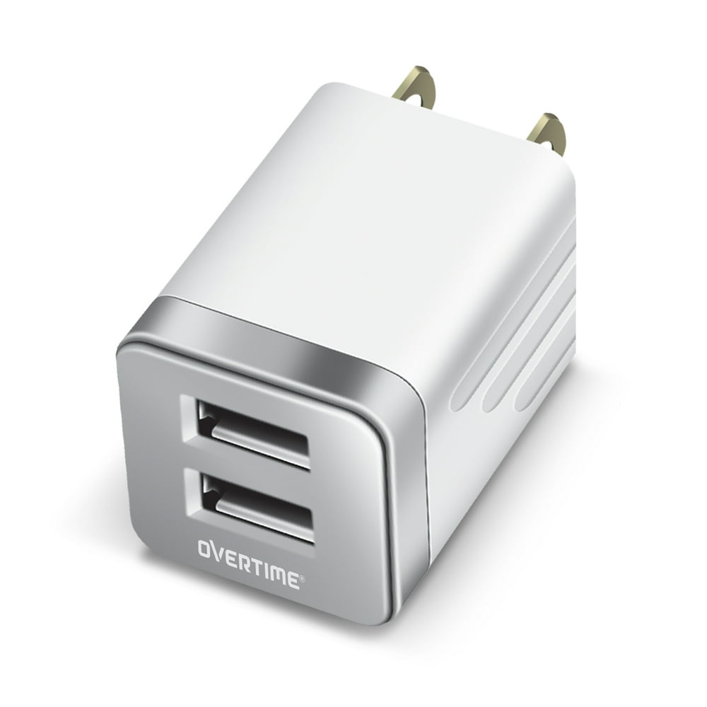 Overtime USB Wall Charger, Dual USB Power Adapter, Fast Charging Power Plug Cube For Apple