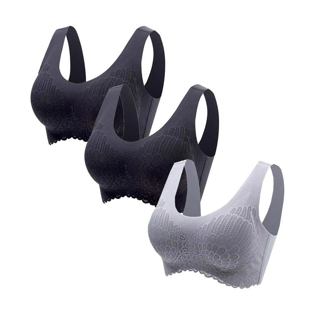 Yuyuzo 3pc Bras for Women No Underwire Plus Size Full Coverage High Support with Padded Comfy Lace Sports Bralettes