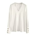thumbnail image 5 of zaveiop Womens Lace Trim on V Neck Line Sweaters Lightweight Solid Color Long Sleeve Button Decorated Cuffs Pullover Tops (White, M), 5 of 5