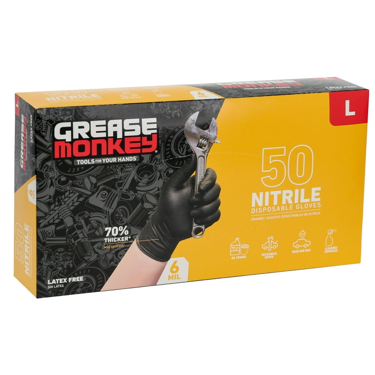 3 pack) Grease Monkey Nitrile Disposable Gloves, Latex Free