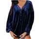 thumbnail image 2 of Fiudx Ofertas Flash Del Día Solo En Línea Camisa Plisada con Botones y Cuello En V de Manga Larga de Color Sólido de Terciopelo Dorado para Mujer, 2 of 7
