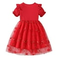 thumbnail image 4 of HOMADLES Toddler Kid Dress Crewneck Short Sleeve Mesh Stretch Short Sleeve Ruffed Summer Princess Dress Dress Red 3-4T, 4 of 9
