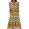 thumbnail image 2 of Gamivast Casual Dress for Women Loose Fit V-Neck Maxi Dress Sleeveless Swing Dress Brown Geometric Pattern With Pockets for Daily Vacation, 2 of 5