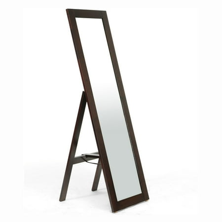 Baxton Studio Lund Wood Modern Mirror with Built-In Stand, Dark Brown