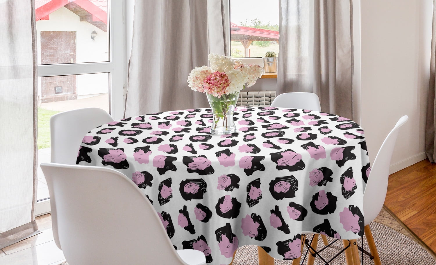 Modern Round Tablecloth, Leopard Spots Style Animal Print Digital