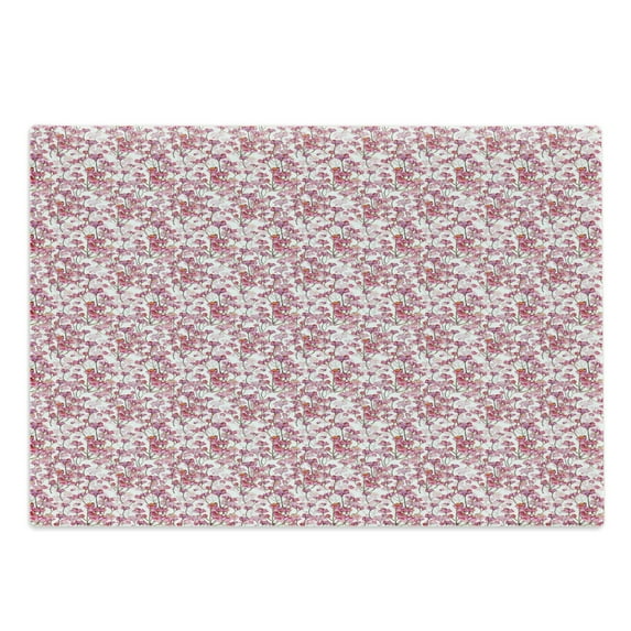 Cherry Blossom Cutting Board, Bubbly Petals of Kawazu Type Japanese Sakura Tree Illustration, Decorative Tempered Glass Cutting and Serving Board, Large Size, Pink Green and Orange, by Ambesonne