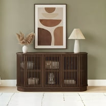 Plank Beam Contour Solid Wood Sideboard with 3 Doors, 59" TV Stand for Living Room, Walnut