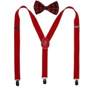CTM Men's Buffalo Plaid Bow Tie with Solid Suspender Set