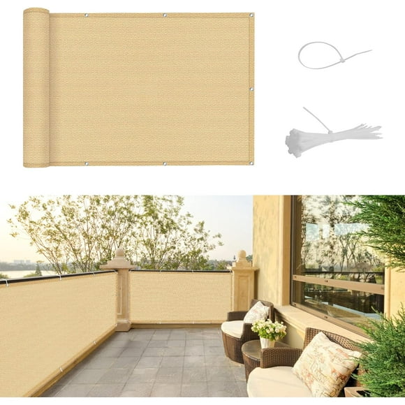Balcony Privacy Screen 90x300cm Garden Screen Cover HDPE UV Resistant Privacy Screen with Cable Ties, Sand