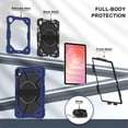 thumbnail image 3 of Funda Resistente a Golpes para Samsung Galaxy Tab S11, Funda Protectora de Silicona + Capa de PC Anti Caída con Asa Giratoria de 360°, Soporte, Correa para el Hombro, Azul Oscuro, para Galaxy Tab S11, 3 of 9