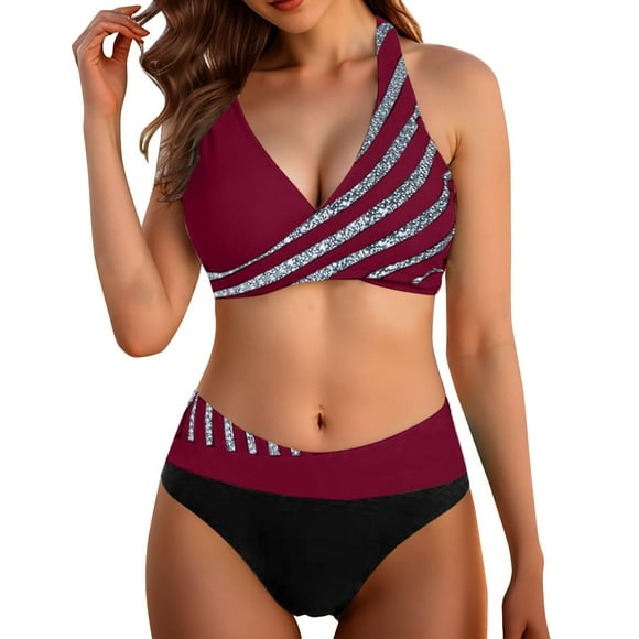 MITCOWBOY Womens Two Piece Swimsuit Womens Adjustable Bikini Bra Shorts Bikini Sexy Swimsuit Split Swimsuit Womens Swimsuits Bikini String Triangle Bikini Sets Red 2XL Clearance!