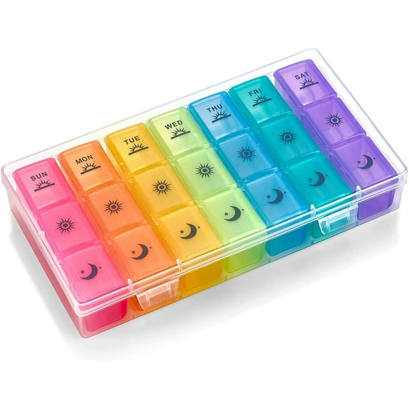 MEDca Weekly Multicolor Pill Organizer – 3 Times-a-Day Medicine Dispenser, Plastic Storage Container