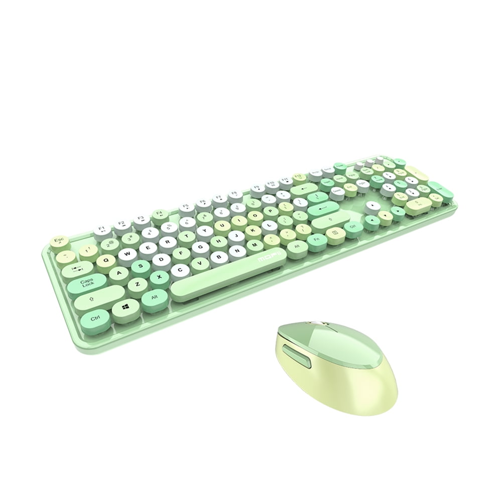 2.4GHz Dropout-Free Connection Design Compatible with PC Laptop for Most Systems Computer Wireless Keyboard and Mouse Combo Ergonomic Full-Sized 104-Key Cute Round Keycaps Keyboard Green Colorful 