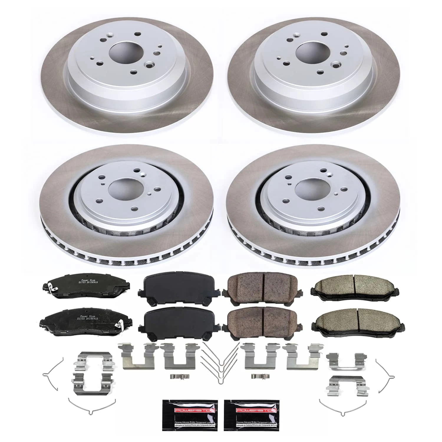 PowerStop Front and Rear Semi-Coated Rotor and Low-Dust Ceramic Brake Pad Kit SC6956