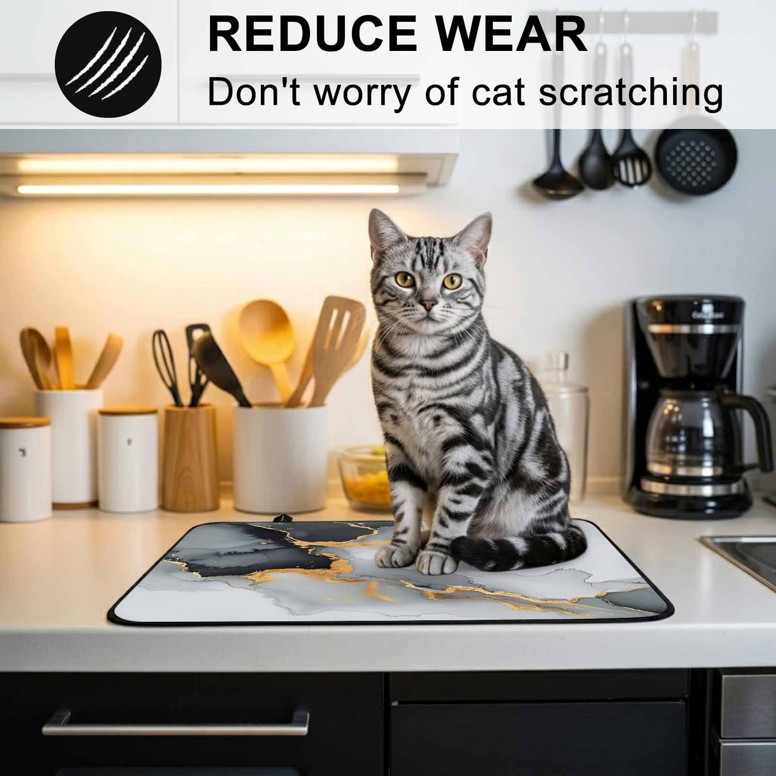 Grey White Marble Stove Top Cover for Electric Stove, Heat-proof & Non Slip Glass Top Stove Cover Protector, Ink Painting Modern Abstract Kitchen Flat Cooktop Rubber Mat 24x21 Inches