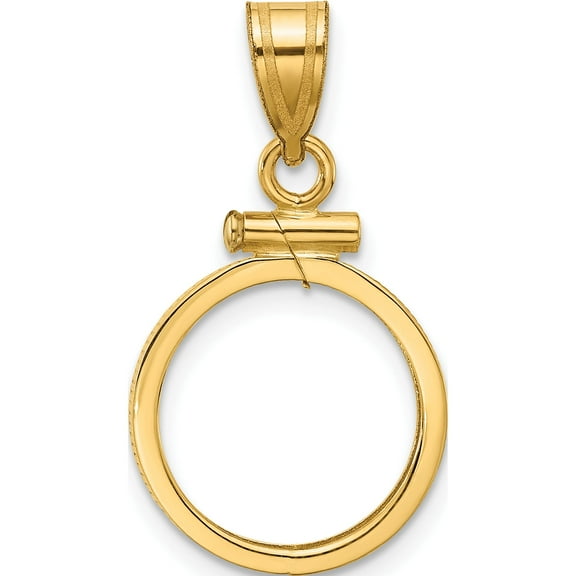14K Yellow Gold Wideband Distinguished Coin Jewelry 14Ky Polished Screw Top 14.0Mm X 1.1Mm Bezel Pendant (Width 14.75) (Length 26) - Jbsp