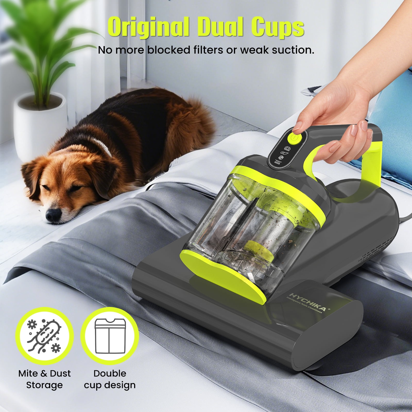 Mattress Vacuum Cleaner, 15Kpa Powerful Suction Bed Vacuum Cleaner with 273nm UV-C Lamp, 140°F Heating Function, Ultrasonic High Impact, with HEPA Filter