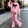 thumbnail image 2 of Shadoumai Girls Clothes 2 Piece Long Sleeve Lace Bow Print Tops Flared Pants Set Little Girl Outfits Size 7-14, 2 of 5